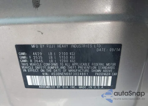 2015 Subaru Legacy 3.6R Limited z USA, uszkodzony, nr VIN 4S3BNEN66F3024881